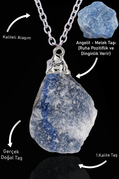 Sertifikalı Ham İşlenmemiş Angelit  Taşı Kolye (Melek Taşı) ürün görseli 1