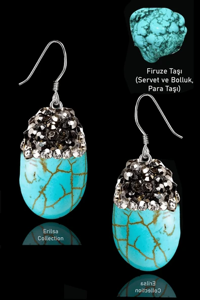 Sertifikalı Zirkon Taşlı Oval Model Firuze Taşı Küpe (Turkuaz Taşı) ürün görseli 1
