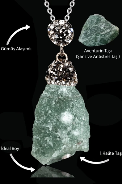 Sertifikalı Zirkon Taşlı Ham İşlenmemiş Aventurin Taşı Kolye ürün görseli 1
