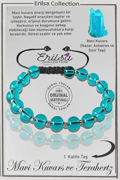 Sertifikalı Gerçek Silver Hematit - Açık Mavi Kuvars Taşı Bileklik - Ayarlamalı ürün görseli 1