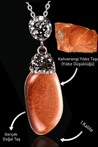 Sertifikalı Zirkon Taşlı Tamburlanmış Kahverengi Yıldız Taşı Kolye ürün görseli 1