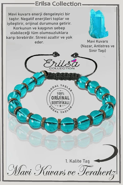Sertifikalı Gerçek Hematit - Açık Mavi Kuvars Taşı Bileklik - Ayarlamalı ürün görseli 1