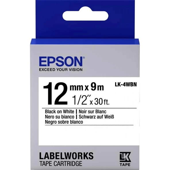 Epson LK-4WBN Standart Beyaz Üzeri Siyah 12mm 9Metre Etiket ürün görseli 1
