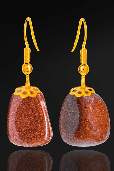 Sertifikalı Gold Tamburlanmış Kahverengi Yıldız Taşı Küpe ürün görseli 1