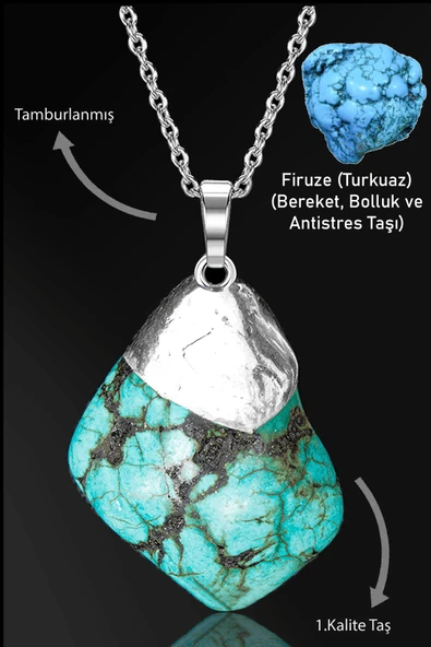 Sertifikalı Ham İşlenmemiş Gerçek Firuze Taşı Kolye (Turkuaz Taşı) ürün görseli 1
