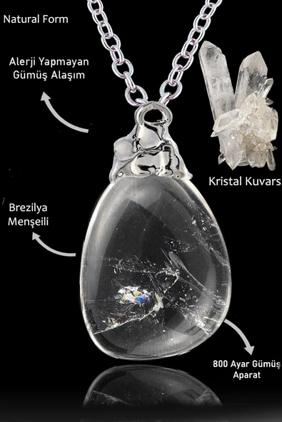 Sertifikalı Tamburlanmış Gerçek Kristal Kuvars Taşı Kolye ürün görseli 1