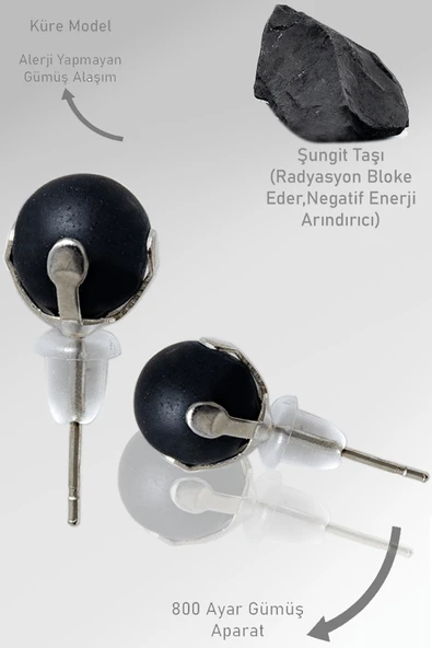 Sertifikalı Gerçek Shungite - Şungit Taşı Nokta Doğal Taş Küpe ürün görseli 1