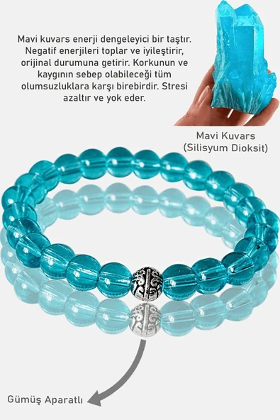 Sertifikalı Orijinal AAA+ Mavi Kuvars Taşı Bileklik - Gümüş Aparatlı ürün görseli 1