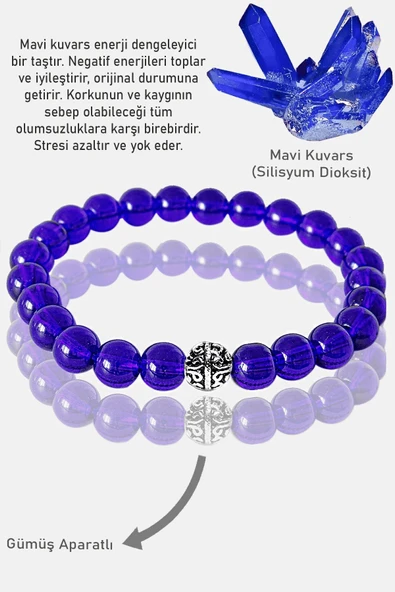 Sertifikalı AAA+ Gece Mavisi Kuvars Taşı Bileklik - Gümüş Aparatlı ürün görseli 1