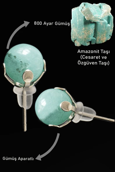 Sertifikalı Gerçek Amazonit Taşı Nokta Doğal Taş Küpe ürün görseli 1