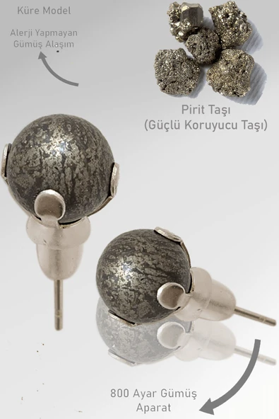 Sertifikalı Gerçek Pirit Taşı Nokta Doğal Taş Küpe - Peru ürün görseli 1
