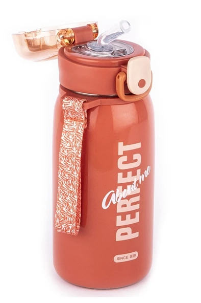 OKADI KIRMIZI PERFECT YAZILI PİPETLİ PASLANMAZ ÇELİK TERMOS 420ML ürün görseli 1