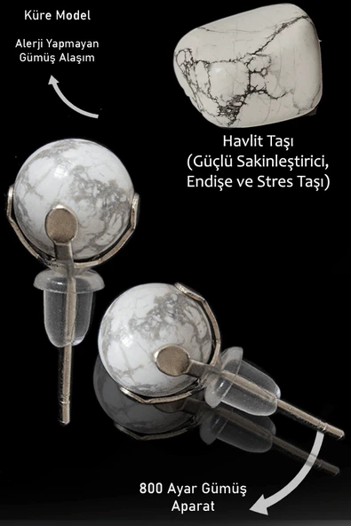 Sertifikalı Gerçek Havlit Taşı Nokta Doğal Taş Küpe ürün görseli 1