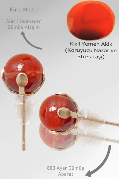 Sertifikalı Gerçek Kızıl Yemen Akik Taşı Nokta Doğal Taş Küpe ürün görseli 1