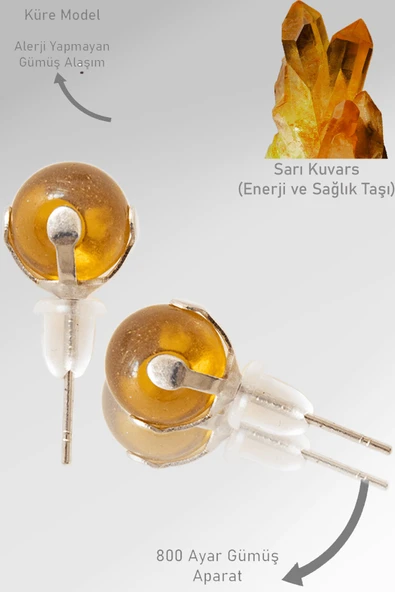 Sertifikalı Gerçek Sarı Limon Kuvars Taşı Nokta Doğal Taş Küpe ürün görseli 1