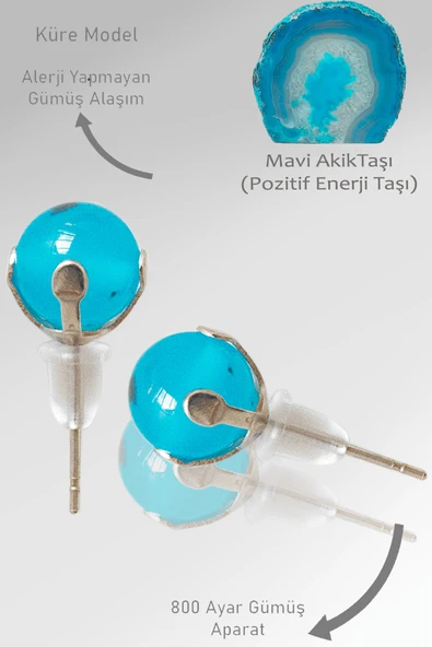 Sertifikalı Gerçek Mavi Akik Taşı Nokta Doğal Taş Küpe ürün görseli 1
