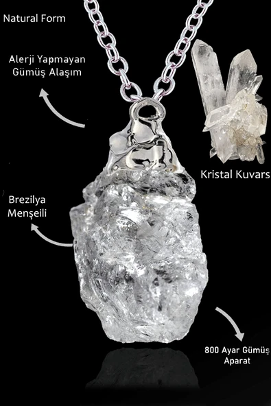 Sertifikalı Ham İşlenmemiş Gerçek Kristal Kuvars Taşı Kolye ürün görseli 1