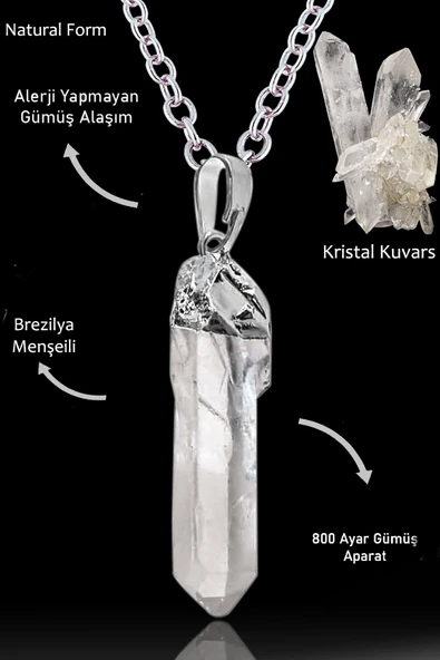 Sertifikalı Ham Tamburlanmış  Kristal Kuvars Taşı Kolye - Brezilya ürün görseli 1