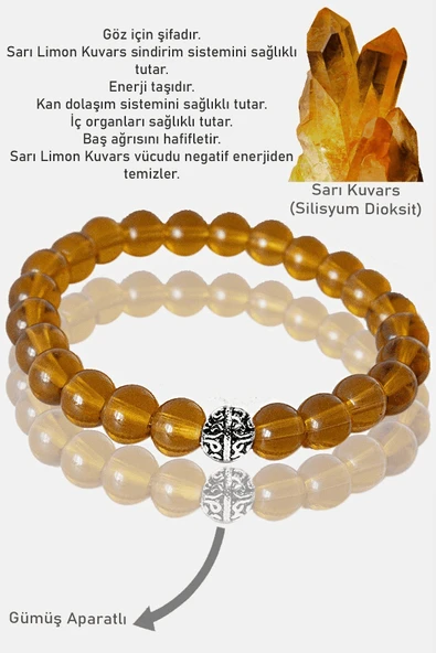 Sertifikalı AAA+ Sarı Limon Kuvars Taşı Bileklik - Gümüş Aparatlı ürün görseli 1