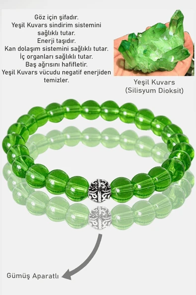Sertifikalı AAA+ Yeşil Kuvars Taşı Bileklik - Gümüş Aparatlı ürün görseli 1