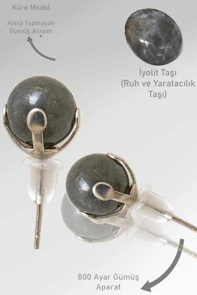 Sertifikalı Gerçek İyolit Taşı Nokta Doğal Taş Küpe ürün görseli 1