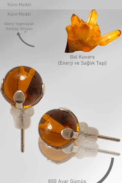 Sertifikalı Gerçek Bal Kuvars Taşı Nokta Doğal Taş Küpe ürün görseli 1