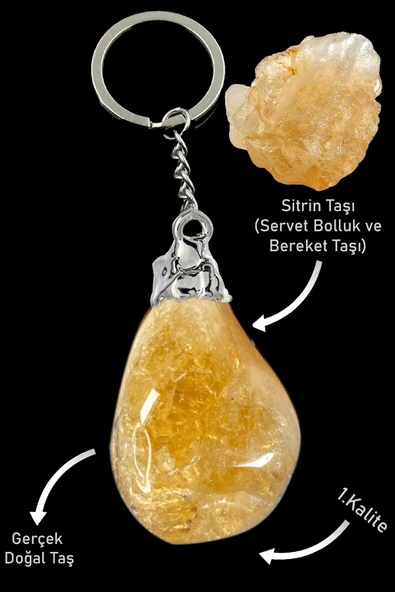 Sertifikalı Gerçek Sitrin Taşı Doğal Taş Anahtarlık ürün görseli 1