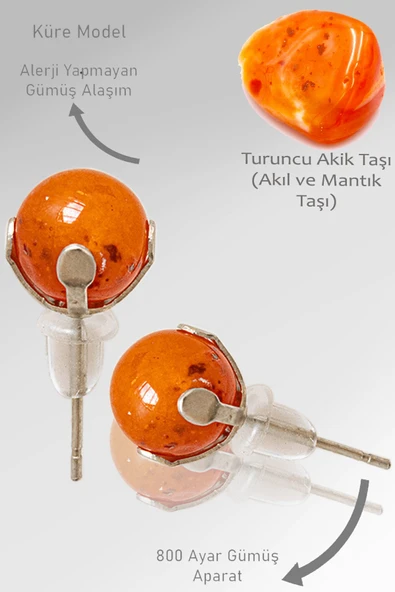 Sertifikalı Gerçek Turuncu Akik Taşı Nokta Doğal Taş Küpe ürün görseli 1