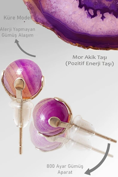 Sertifikalı Gerçek Şeffaf - Mor Akik Taşı Nokta Doğal Taş Küpe ürün görseli 1