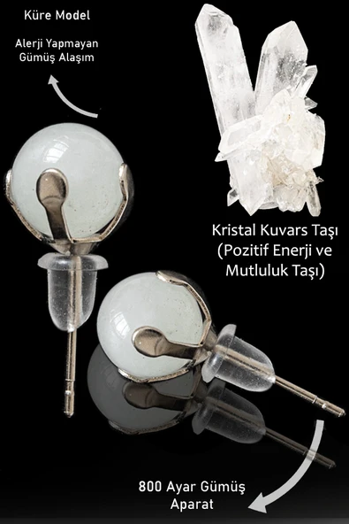 Sertifikalı Orijinal Gerçek Kristal Kuvars Taşı Nokta Doğal Taş Küpe ürün görseli 1