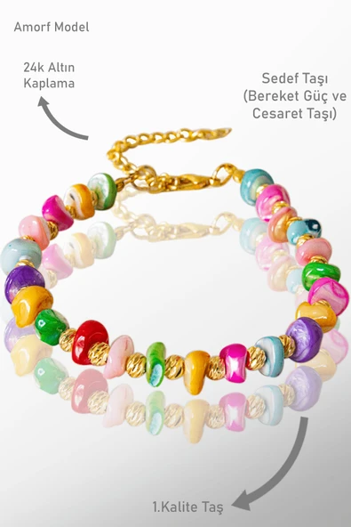 Sertifikalı Amorf Model Multicolor Sedef Taşı Bileklik - Ayarlamalı ürün görseli 1