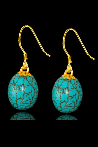 Sertifikalı Orijinal Gold Küre Model Firuze Taşı Küpe (Turkuaz Taşı) ürün görseli 1