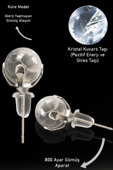 Sertifikalı Gerçek Kristal Kuvars Taşı Nokta Doğal Taş Küpe ürün görseli 1