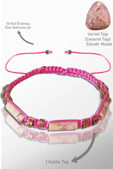 Sertifikalı Gerçek Hematit - Pembe Varisit Taşı Bileklik - Ayarlamalı ürün görseli 1