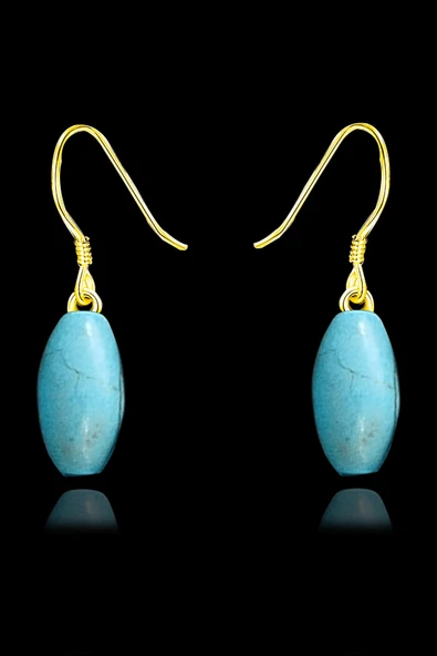 Sertifikalı Gold Arpa Kesim Firuze Taşı Küpe (Turkuaz Taşı) ürün görseli 1