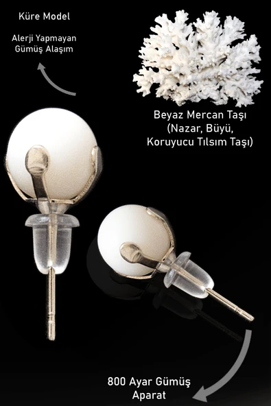Sertifikalı Gerçek Beyaz Mercan Taşı Nokta Doğal Taş Küpe ürün görseli 1