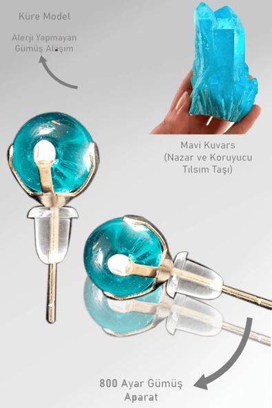 Sertifikalı Gerçek Mavi Kuvars Taşı Nokta Doğal Taş Küpe ürün görseli 1