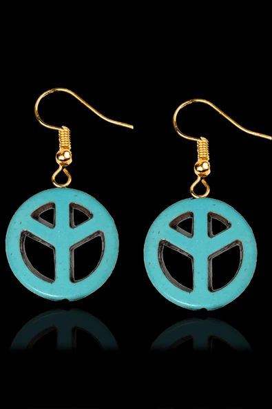 Sertifikalı Gold Barış Sembolü Firuze Taşı Küpe (Turkuaz Taşı) ürün görseli 1