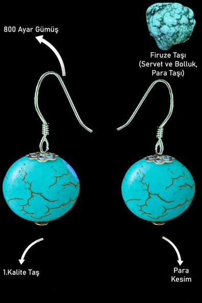 Sertifikalı Para Model Firuze Taşı Küpe (Turkuaz Taşı) ürün görseli 1