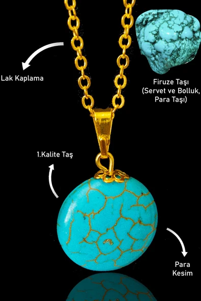 Sertifikalı 24k Altın Kaplama Para Model Firuze Taşı Kolye (Turkuaz Taşı) ürün görseli 1