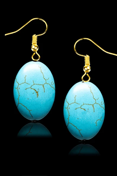 Sertifikalı Gold Oval Model Gerçek Firuze Taşı Küpe (Turkuaz Taşı) ürün görseli 1
