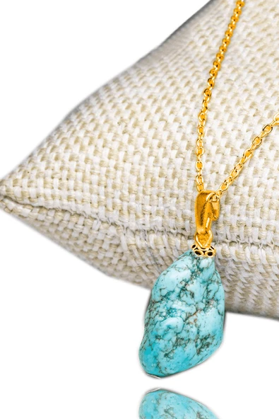 Sertifikalı Gold Ham Işlenmemiş Doğal Firuze Taşı Kolye (Turkuaz Taşı) ürün görseli 1