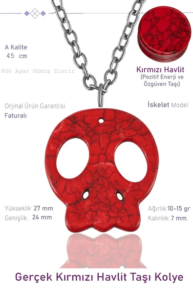 Sertifikalı İskelet Model Kırmızı Havlit Taşı Kolye ürün görseli 1