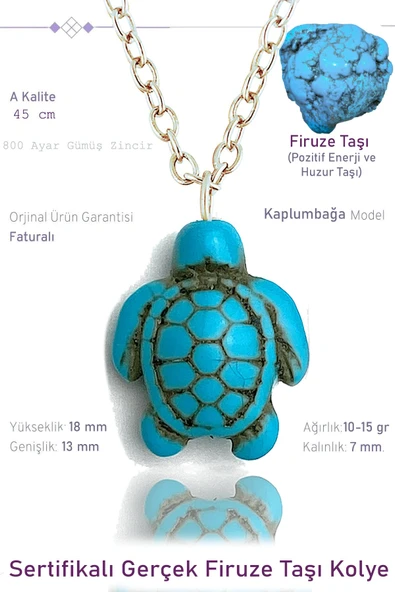 Sertifikalı Kaplumbağa Model Gerçek Firuze Taşı Kolye - Mini Boy ürün görseli 1