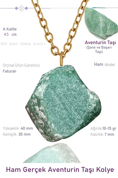 Sertifikalı Ham İşlenmemiş Aventurin Taşı Kolye - 24k Altın Kaplama ürün görseli 1