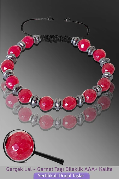 Sertifikalı Silver Hematitli Lal Garnet Taşı Bileklik - Ayarlamalı ürün görseli 1