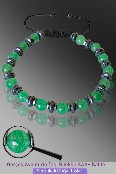 Sertifikalı Hematitli 6mm Aventurin Taşı Bileklik - Ayarlamalı ürün görseli 1