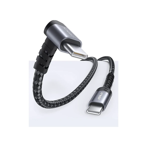Jsaux 3 Metre 100W 5A Hızlı Şarj ve Data Kablosu 90 Derece Type-C To Type-C Uzun Kablo , Macbook ve iPad ile Uyumlu Dik Açı Hızlı Şarj Kablosu 100 watt CC0034 Gri ürün görseli 1