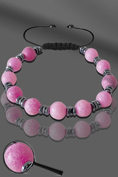 Sertifikalı Hematitli Doğal Ham Pembe Opal Taşı Bileklik - Ayarlamalı ürün görseli 1