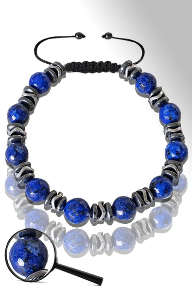 Sertifikalı Silver Hematitli Lapis Lazuli Taşı Bileklik - Ayarlamalı ürün görseli 1